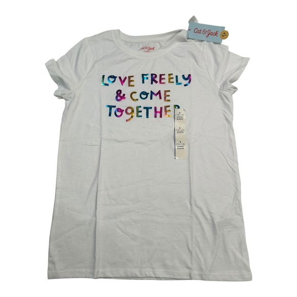 Cat & Jack Tops - Cat & Jack Girls White 'Love Freely' Graphic T-Shirt Size L (10-12) Short Sleeve